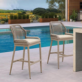 PURPLE LEAF Patio Sunbrella Bar Stools Set of 2 Rattan Bar Aluminum Bar Stool Outdoor Barstools with Back and Cushion for Garden Kitchen Island