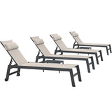PURPLE LEAF Outdoor Lounge Chair Patio Chaise Pool Lounger Aluminum Frame with Side Table and Wheels for Outside Sunbathing Tanning Recliner Including Pillows