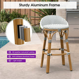 PURPLE LEAF Patio Oversized Backrest Bar Height Stool Set of 2 Outdoor Round Barstools Aluminum Frame Woven Rattan for Indoor Kitchen Dining Bistros Cafe Restaurant