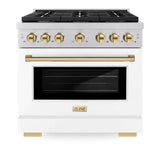 ZLINE 36"Paramount Dual Fuel Range White Matte Gold SDRZ-WM-36-G