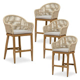 PURPLE LEAF Outdoor Bar Stools Rattan Bar Stools Counter Stools with Back and Cushions for Patio, Garden, Kitchen