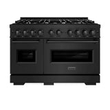 ZLINE 48" Dual Fuel Range, Gas Cooktop, Electric Convection Oven Black Stainless Steel, CDRB-48