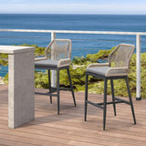 PURPLE LEAF Patio Sunbrella Bar Stools Set of 2 Rattan Bar Aluminum Bar Stool Outdoor Barstools with Back and Cushion for Garden Kitchen Island