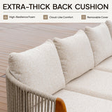 PURPLE LEAF Hailar U-Shaped Patio Conversation Set with Genuine Teak Cushions and Pillows Olefin Rope Backres Outdoor Couch Sets for Porch Garden