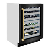 ZLINE 24" Touchstone Dual Zone 44 Bottle Wine Cooler Black Stainless Steel Glass Door Polished Gold Handle RWDOZ-BS-24-G