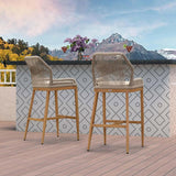 PURPLE LEAF Patio Sunbrella Bar Stools Set of 2 Rattan Bar Aluminum Bar Stool Outdoor Barstools with Back and Cushion for Garden Kitchen Island