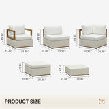 PURPLE LEAF Griffin L-shaped Patio Conversation Set White with Cushion Pillows Ottoman and Premium Leather for Patio Balcony
