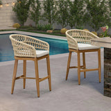 PURPLE LEAF Outdoor Bar Stools Counter Stools Rattan Bar Stools Chair with Backrest for Indoor or Outdoor, Kitchen lsland