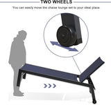 PURPLE LEAF Patio Chaise Lounge Textilene Pool with Wheels Sunbathing Chair for Outdoor, Beach, Yard, Side Table Included