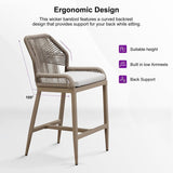PURPLE LEAF Patio Sunbrella Bar Stools Set of 2 Rattan Bar Aluminum Bar Stool Outdoor Barstools with Back and Cushion for Garden Kitchen Island