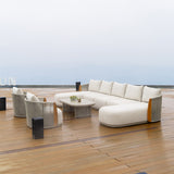PURPLE LEAF Hailar U-Shaped Patio Conversation Set with Genuine Teak Cushions and Pillows Olefin Rope Backres Outdoor Couch Sets for Porch Garden