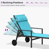 PURPLE LEAF Outdoor Lounge Chair Patio Chaise Pool Lounger Aluminum Frame with Side Table and Wheels for Outside Sunbathing Tanning Recliner Including Pillows