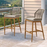 PURPLE LEAF Patio Sunbrella Bar Stools Set of 2 Rattan Bar Aluminum Bar Stool Outdoor Barstools with Back and Cushion for Garden Kitchen Island