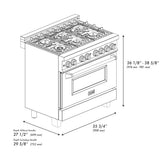 ZLINE 36" Bundle Range RAS-RM-36 & Range Hood 8654RM-36, 2KP-RASRMRH36