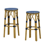 PURPLE LEAF Patio Round Bar Stools Set of 2 Outdoor Backless Barstools Woven Rattan Bar Chair for Indoor Kitchen Island Bistros Cafe Restaurant