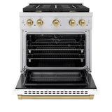ZLINE 30"Paramount Dual Fuel Range White Matte Champagne Bronze SDRZ-WM-30-CB