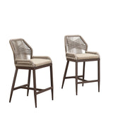 PURPLE LEAF Patio Sunbrella Bar Stools Set of 2 Rattan Bar Aluminum Bar Stool Outdoor Barstools with Back and Cushion for Garden Kitchen Island
