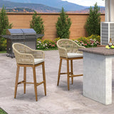 PURPLE LEAF Outdoor Bar Stools Rattan Bar Stools Counter Stools with Back and Cushions for Patio, Garden, Kitchen