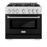 ZLINE 36" Select Gas Range Convection Gas Oven DuraSnow® Stainless Steel Black Matte Door HGRS-BLM-36