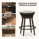 PURPLE LEAF Outdoor Swivel Bar Stools Set of 2 Metal Modern Rattan Bar Chairs with Backrest Aluminum Woven Barstools with Cushions