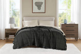 Lightweight Down Alternative Blanket with Satin Trim, Black