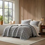 3 Piece Reversible Rustic Coverlet Set, Grey