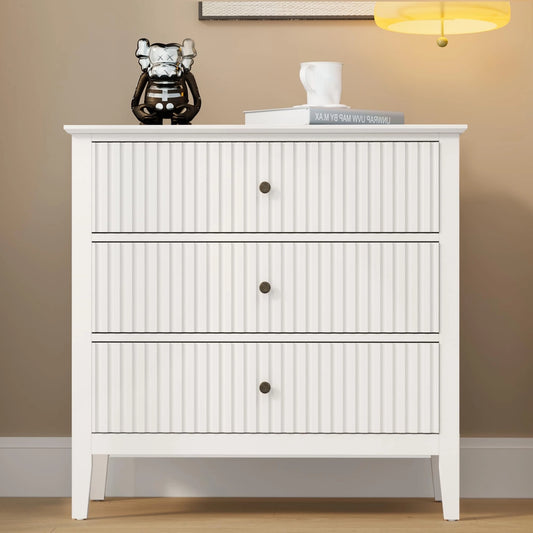 Large Fluted 3 Drawer Dresser, Modern Nightstand Cabinet