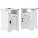 Nightstand with Charging Station Wooden Rustic 2 Count