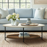 2-Tier Oval Coffee Table with Storage Shelf, White/Natural