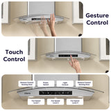 CIARRA 30 inch Glass Wall Mount Range Hood, 650 CFM 3-Speed Extraction, Wave & Touch Control Kitchen Hood CAS75502-N-OW