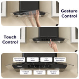 CIARRA 30 Inch Black Glass Wall Mount Range Hood, 650 CFM 3-Speed Extraction, Wave & Touch Control Kitchen Hood CAB75502-N-OW