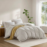 3 Piece Yarn-Dyed Stripes All-Seasons Duvet Set, Grey