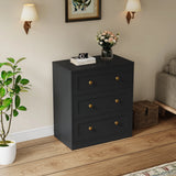 3 Drawer Nightstand, Large Bedside Table with Golden Round