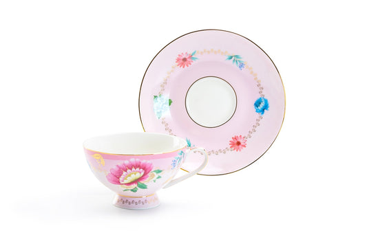 Pink Flower Garden 7oz Porcelain Tea Cup Set