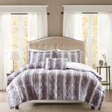 Long Faux Fur 4-Piece Comforter Set, Grey