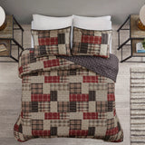3 Piece Reversible Patchwork Printed Quilt Set, Red/Black