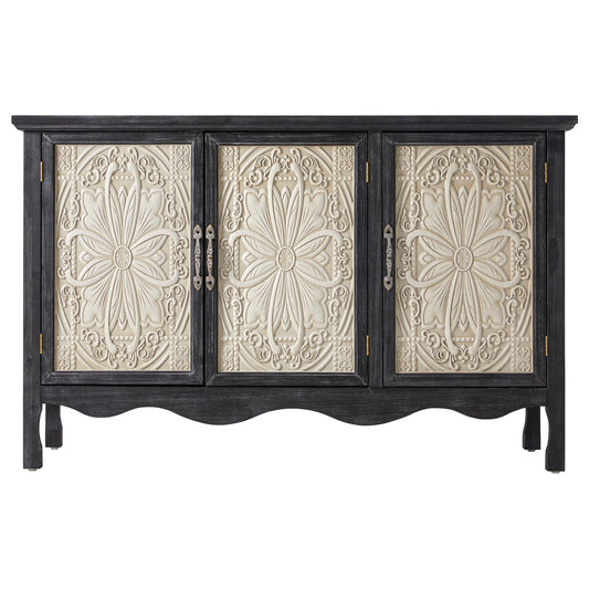 Accent Cabinet Rustic Storage Cabinet with 3 Carved Doors,