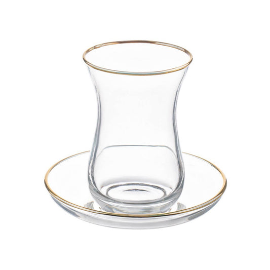 Vikko Cays Gold Rim Glass Teacup & Saucer Set