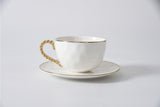 White Porcelain Teacup & Saucer with Silver Rim