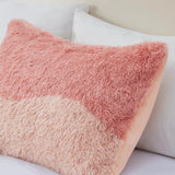 Ombre Stripe Shaggy Faux Fur Comforter Set 3pcs, Blush