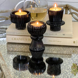 Black Ribbed Glass Candle Holder Set of 6