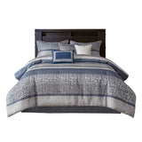Jacquard Stripe Mosaic 7-Piece Comforter Set, Navy Blue