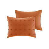 Chenille Poms Cotton Comforter/Duvet Cover Set, Rust