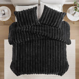 3 Piece Ultra Soft Faux Fur Ribbed Comforter Set, Black