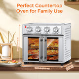 PlumChef 29.5QT Large Capacity French Door Air Fryer Toaster Oven, 7-in-1 Countertop Convection Oven with 7 Preset Menus, 1700W, Stainless Steel