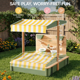 ROBUD Kids Wooden Outdoor Sandbox with 180° Adjustable Canopy