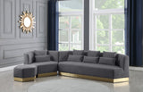 Marquis Velvet Contemporary Ottoman - Chic Comfort with Gold Stainless Steel Base for Modern Spaces