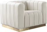 Marlon Velvet Chair - Luxurious Comfort with Channel Tufting and Elegant Brushed Gold Base Design