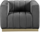 Marlon Velvet Chair - Luxurious Comfort with Channel Tufting and Elegant Brushed Gold Base Design
