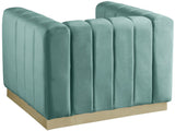Marlon Velvet Chair - Luxurious Comfort with Channel Tufting and Elegant Brushed Gold Base Design